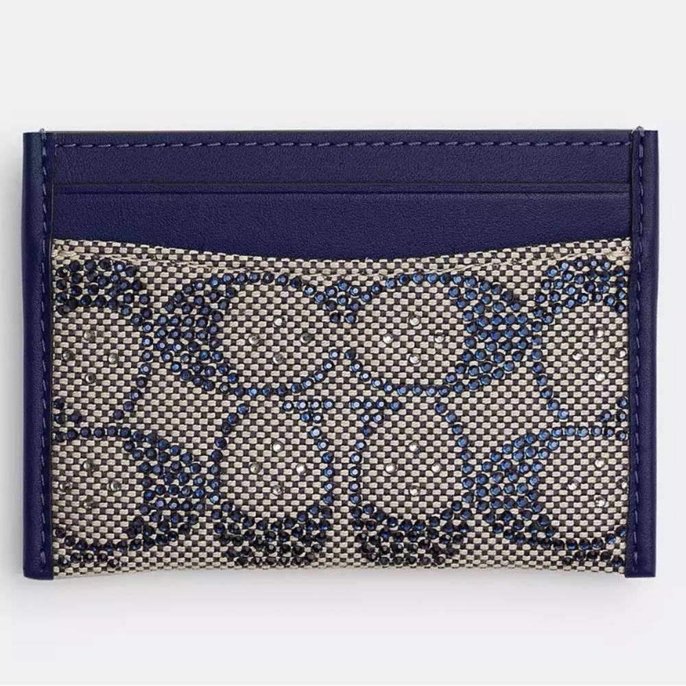 Coach Essential Card Case In Crystal Signature Jacquard brass Cadet  UU